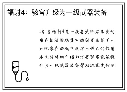 辐射4：骇客升级为一级武器装备
